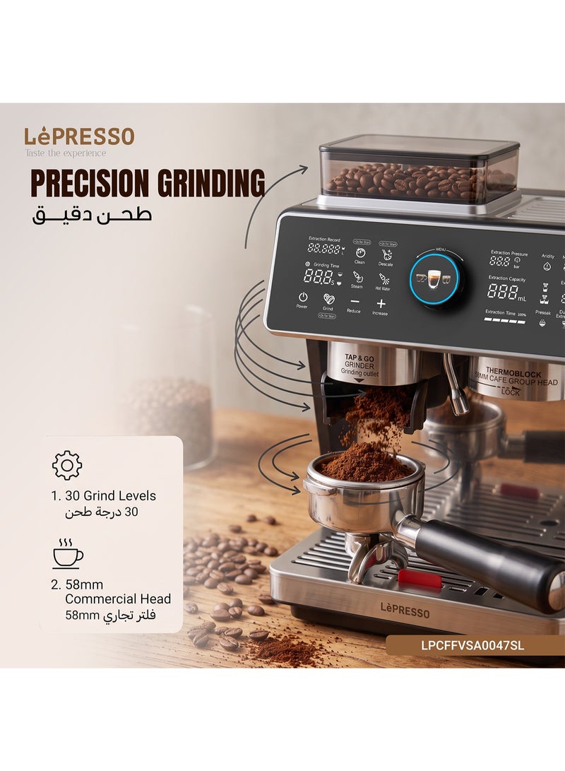 LePRESSO Semi Automatic Dual Boiler Coffee Machine with 20 Bar Pressure, Touch Display & Adjustable Grinder, Espresso Maker, Milk Steamer, Pitcher, Portafilter, Scoop & Tamper Included, Good for Home, Office and more - Image 4