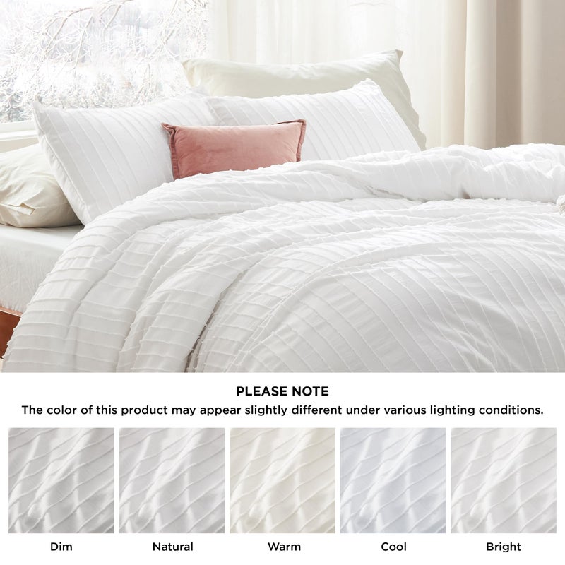 Bedsure Striped Boho Duvet Cover Queen Size - Shabby Chic Tufted Boho Bedding Set, 3 Pieces Shabby Chic Home Bedding for All Seasons, Includes 1 Queen Duvet Cover & 2 Pillowcases (White, 90" x 90") - Image 5