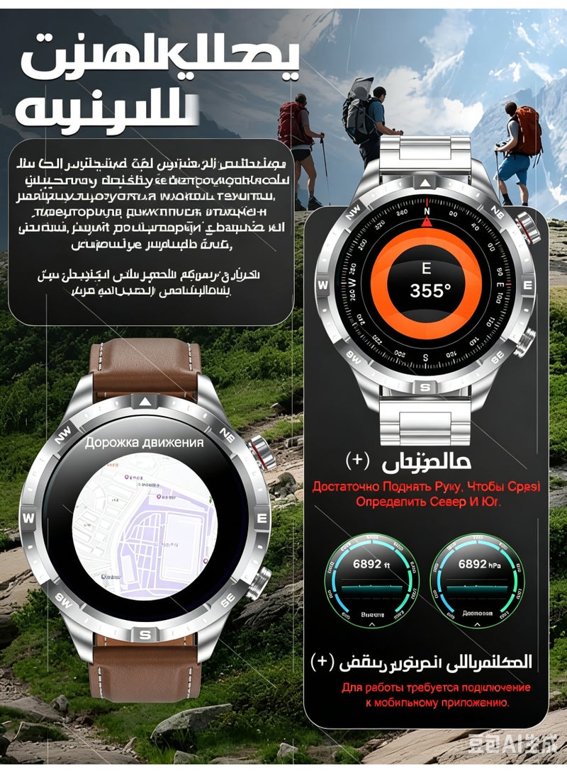 ساعة ذكية للرجال ببطارية 1000 مللي أمبير وشاشة AMOLED HD بحجم 1.7 بوصة، نظام تحديد المواقع، مقياس الارتفاع، بوصلة، مراقب معدل ضربات القلب، متتبع لياقة بدنية لأجهزة أندرويد و iOS - Image 4