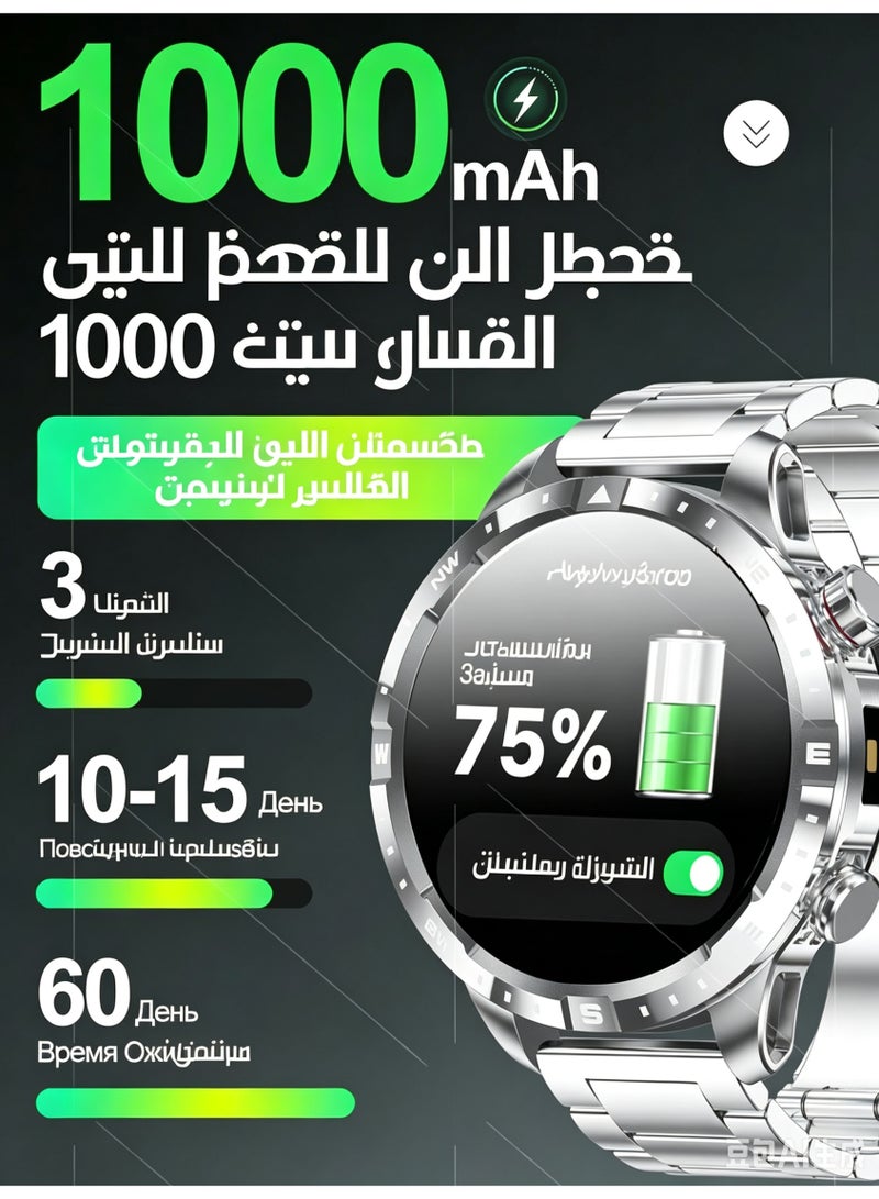 ساعة ذكية للرجال ببطارية 1000 مللي أمبير وشاشة AMOLED HD بحجم 1.7 بوصة، نظام تحديد المواقع، مقياس الارتفاع، بوصلة، مراقب معدل ضربات القلب، متتبع لياقة بدنية لأجهزة أندرويد و iOS - Image 3