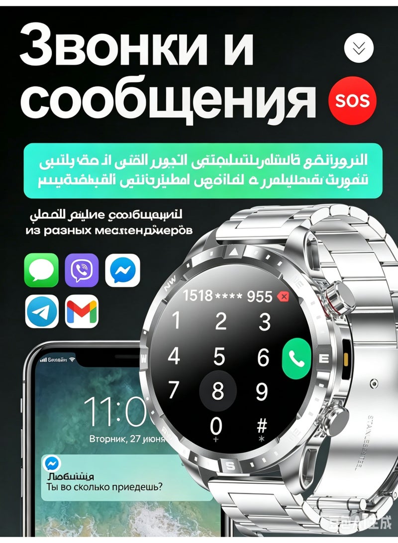 ساعة ذكية للرجال ببطارية 1000 مللي أمبير وشاشة AMOLED HD بحجم 1.7 بوصة، نظام تحديد المواقع، مقياس الارتفاع، بوصلة، مراقب معدل ضربات القلب، متتبع لياقة بدنية لأجهزة أندرويد و iOS - Image 5
