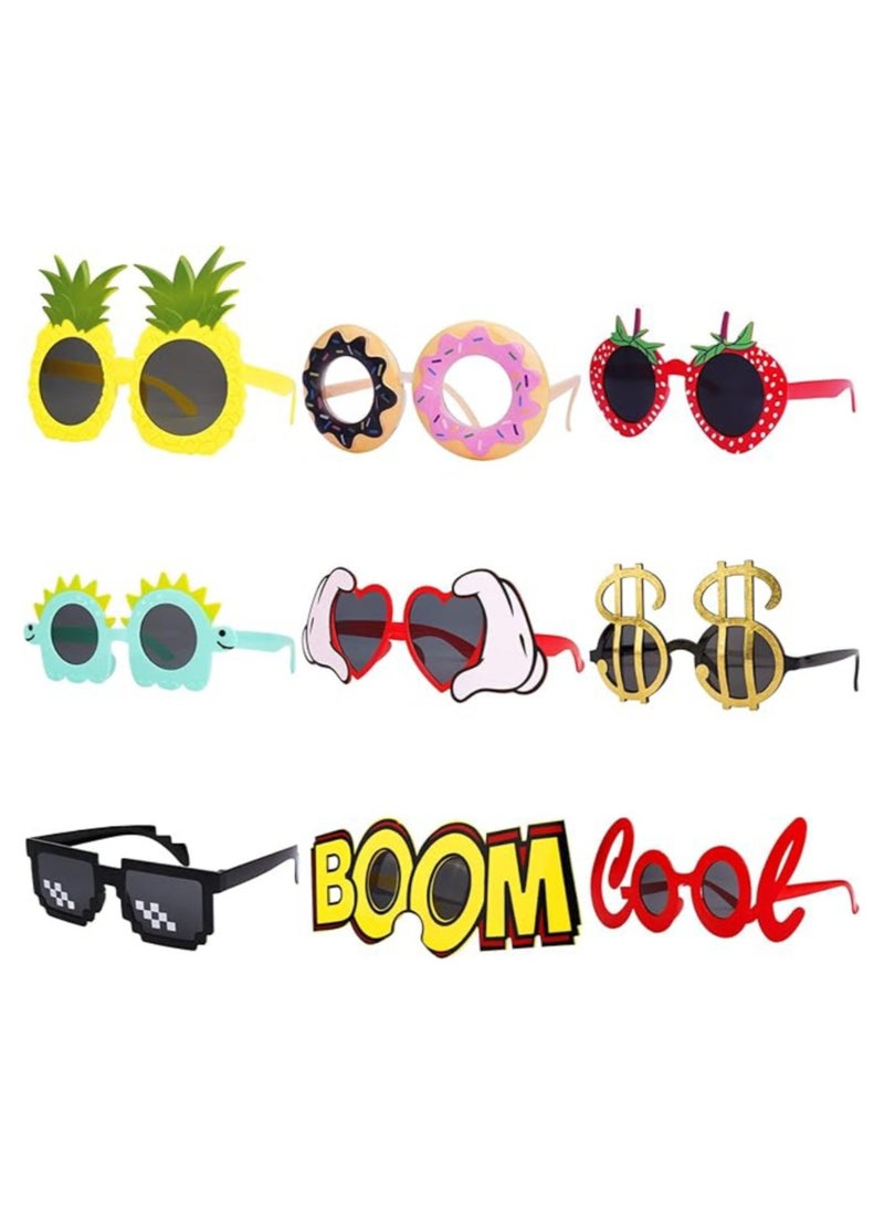 Vitacelli Party Sunglasses - 9 Pairs Funny Hawaiian Glasses, Funny Beach Sunglasses, Tropical Party Glasses, Summer Party Supplies, Kids Party Gifts, Fancy Photo Props for Adults, Beach Themed Party Supplies - Image 1