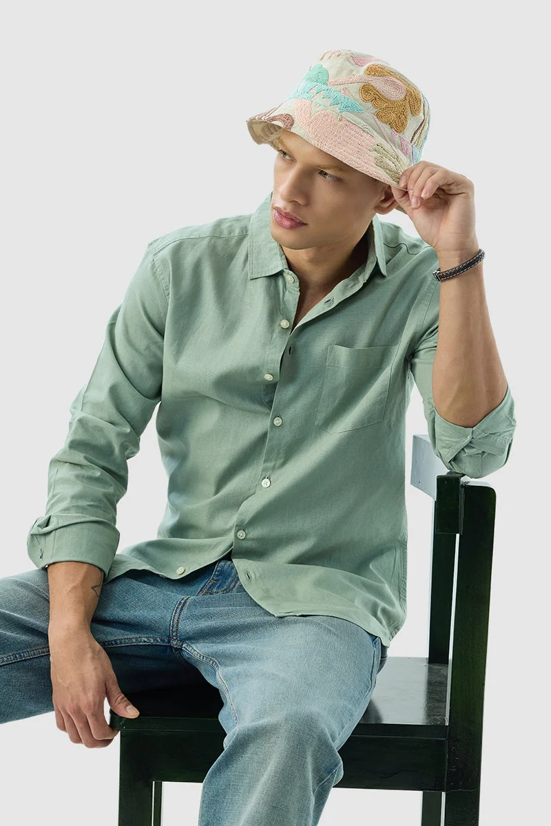 سنيتش Sage Green Solid Long Sleeve Slim Fit Shirt