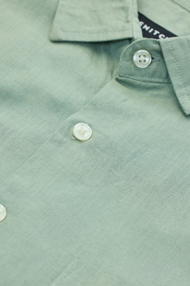 سنيتش Sage Green Solid Long Sleeve Slim Fit Shirt