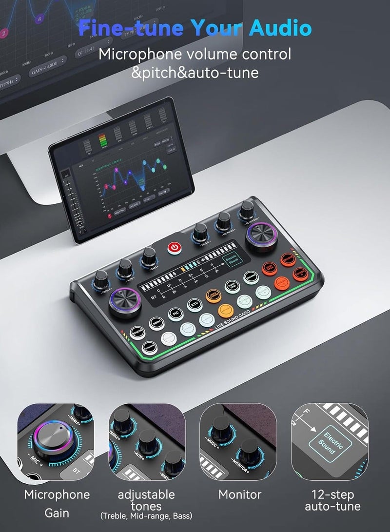 مُشَكِّل الصوت للألعاب F9، بطاقة صوتية لبث مباشر مع إضاءة RGB - Image 4
