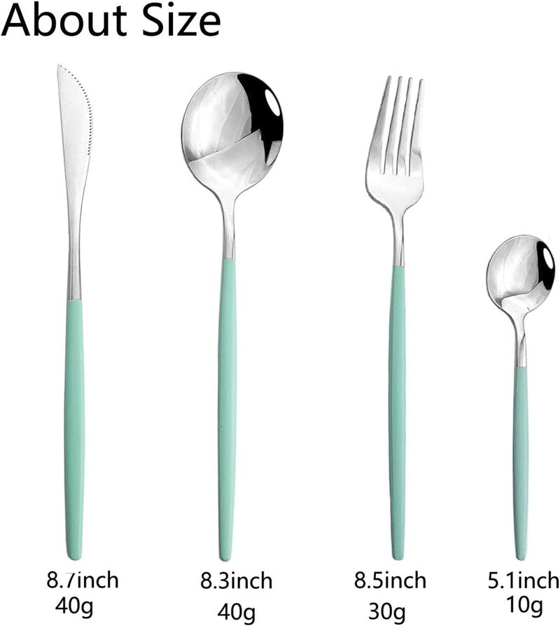 JASHII 24 Piece Titanium Mint Green Plated Stainless Steel Flatware Set Utensils Set Cutlery Set Service for 6 Mint Green Handle Shiny Silver - Image 3