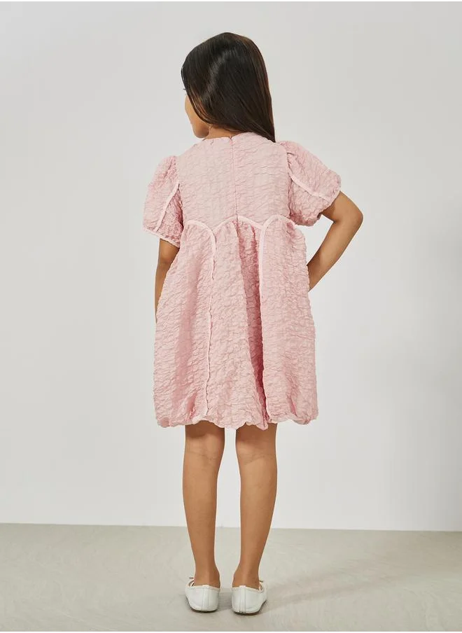 ستايلي Textured Puff Sleeves Smock Dress