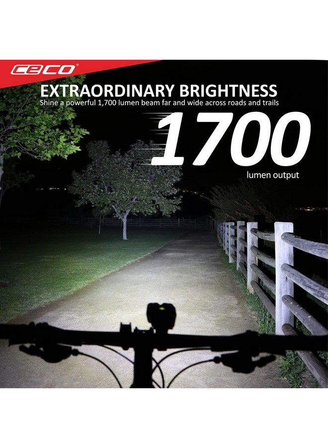CECO Usa: 1700 Lumen Usb Rechargeable Bike Light Tough & Durable Ip67 Waterproof & Fl1 Impact Resistant Super Bright F1700 Bicycle Headlight For Commuters Road Cyclists & Mountain Bikers - Image 3