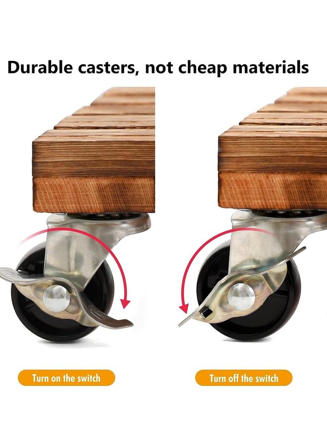 2 PCS Plant Caddy Wooden Plant Stand with Wheels 12 Inch Square Plant Roller with Metal Lockable Caster Wheels Heavy Duty Rolling Plant Stand Outdoor/Indoor Plant Dolly on Patio/Flower - Image 3