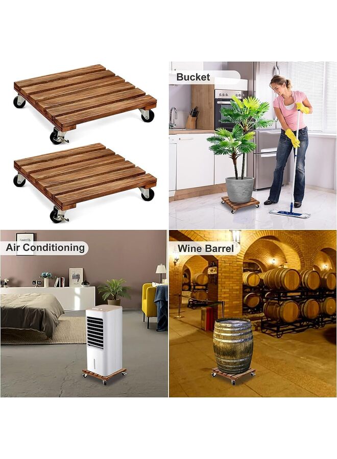 2 PCS Plant Caddy Wooden Plant Stand with Wheels 12 Inch Square Plant Roller with Metal Lockable Caster Wheels Heavy Duty Rolling Plant Stand Outdoor/Indoor Plant Dolly on Patio/Flower - Image 4