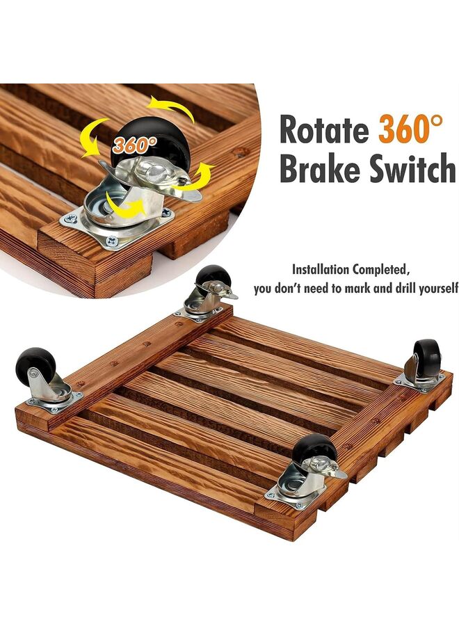 2 PCS Plant Caddy Wooden Plant Stand with Wheels 12 Inch Square Plant Roller with Metal Lockable Caster Wheels Heavy Duty Rolling Plant Stand Outdoor/Indoor Plant Dolly on Patio/Flower - Image 2