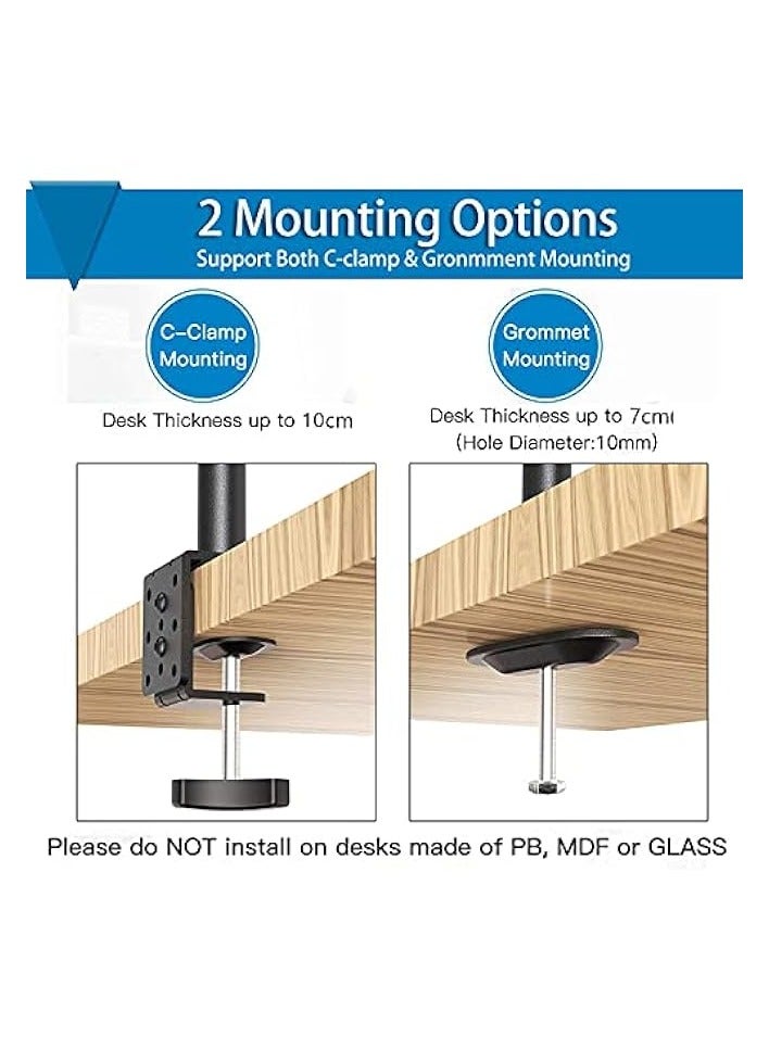بروماس حامل حامل لشاشة الكمبيوتر المحمول مع صينية لوحة المفاتيح، حامل مكتب للكمبيوتر المحمول قابل للتعديل مع مشبك وقاعدة تثبيت بحلقة معدنية لشاشات كمبيوتر LCD مقاس 33 إلى 68 سم حتى 10 كجم، وكمبيوتر محمول يصل إلى 40 سم - Image 3