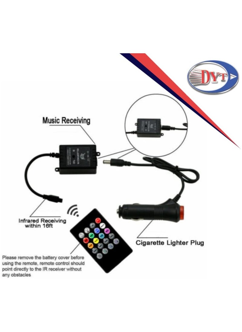 DYT 4x Universal 12V RGB LED Strip Light Atmosphere Decoration Lamp Car Interior Light with 7 Color Remote Control, Black Floor Neon Light Strip Lamp  - Image 4