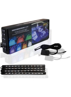 4x Universal 12V RGB LED Strip Light Atmosphere Decoration Lamp Car Interior Light with 7 Color Remote Control, Black Floor Neon Light Strip Lamp