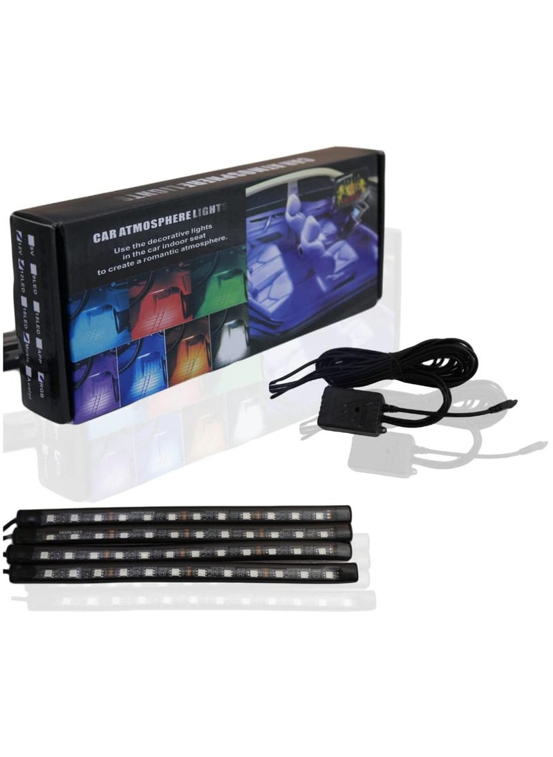DYT 4x Universal 12V RGB LED Strip Light Atmosphere Decoration Lamp Car Interior Light with 7 Color Remote Control, Black Floor Neon Light Strip Lamp  - Image 1