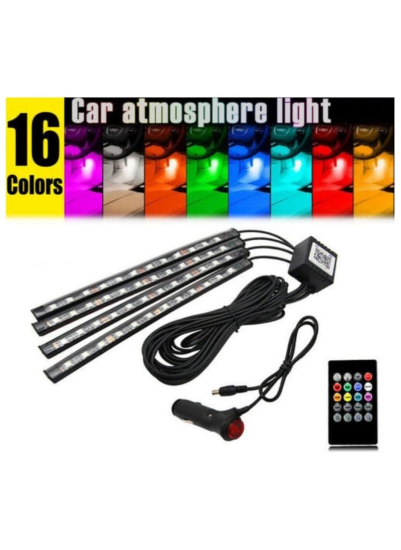 DYT 4x Universal 12V RGB LED Strip Light Atmosphere Decoration Lamp Car Interior Light with 7 Color Remote Control, Black Floor Neon Light Strip Lamp  - Image 2
