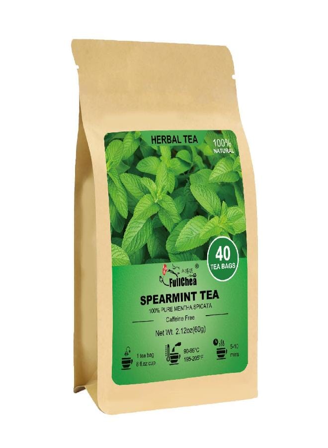 FullChea - Spearmint Tea Bags, 40 Teabags, 1.5g/bag - Premium Spearmint Leaves - Non-GMO - Caffeine-free - High in Antioxidant & Support Digestion - Image 1