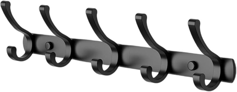 Black 5 Hooks Metal Stick On Hooks for Towels Coats Bathroom and Door Home Accessory - Image 1