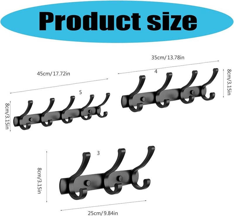 Black 5 Hooks Metal Stick On Hooks for Towels Coats Bathroom and Door Home Accessory - Image 4