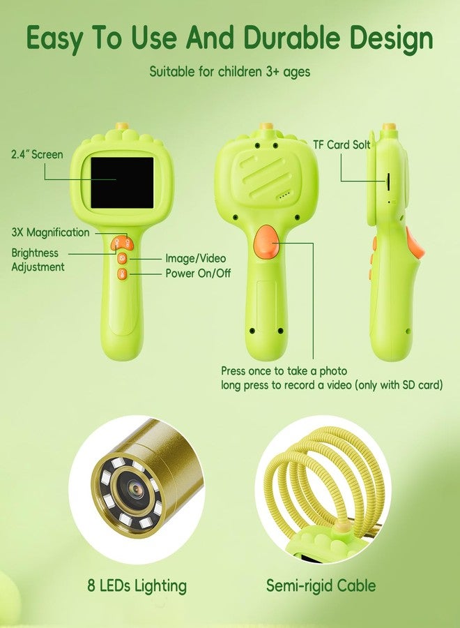 Ashfly Borescope Camera with Light for Kids, Ashfly STEM Science Educational Toy for 3 4 5 6 7 8 Years Old Boys & Girls, 2.4" Screen Snake Scope Camera for Birthday Outdoor Camping Nature Exploration-Green - Image 3
