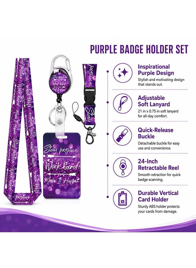 BOFAN Purple ID Badge Holder with Adjustable Lanyard and Retractable Badge Reel, Vertical Name Tag Card Holder with Carabiner Clip, Work ID Badge Reel Set for Nurses, Teachers, Students and Office Staff - Image 2