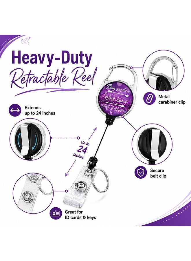 BOFAN Purple ID Badge Holder with Adjustable Lanyard and Retractable Badge Reel, Vertical Name Tag Card Holder with Carabiner Clip, Work ID Badge Reel Set for Nurses, Teachers, Students and Office Staff - Image 3