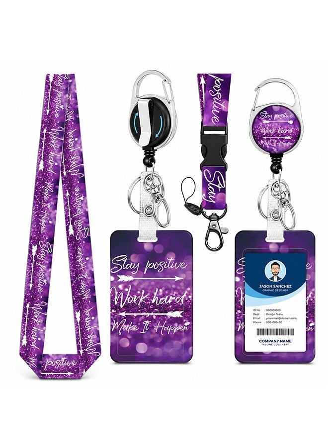 BOFAN Purple ID Badge Holder with Adjustable Lanyard and Retractable Badge Reel, Vertical Name Tag Card Holder with Carabiner Clip, Work ID Badge Reel Set for Nurses, Teachers, Students and Office Staff - Image 1