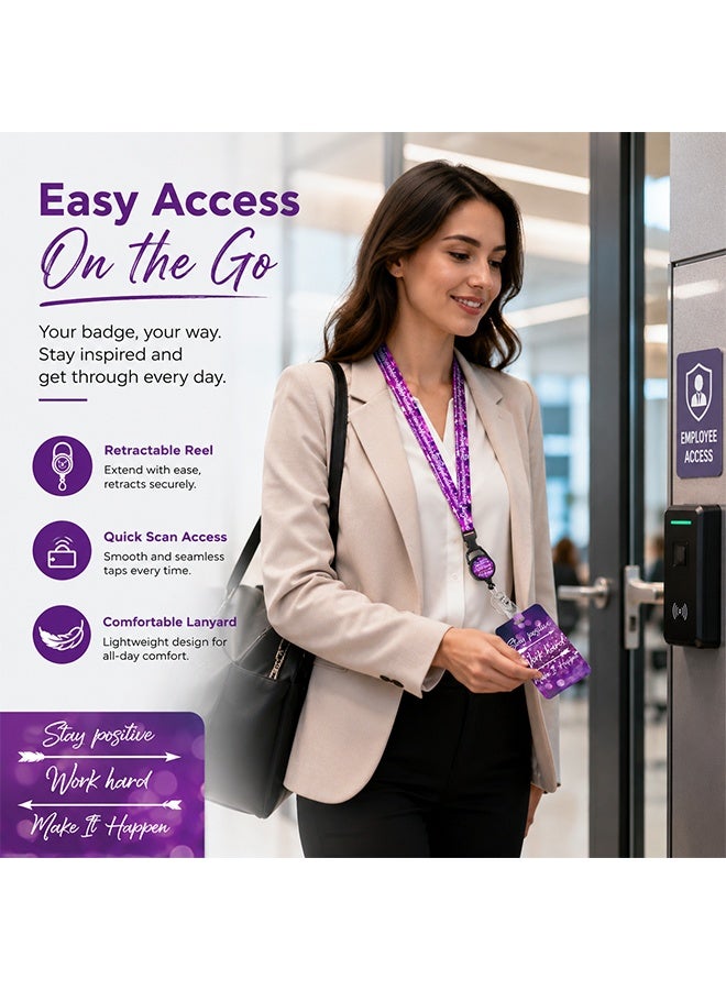 BOFAN Purple ID Badge Holder with Adjustable Lanyard and Retractable Badge Reel, Vertical Name Tag Card Holder with Carabiner Clip, Work ID Badge Reel Set for Nurses, Teachers, Students and Office Staff - Image 4