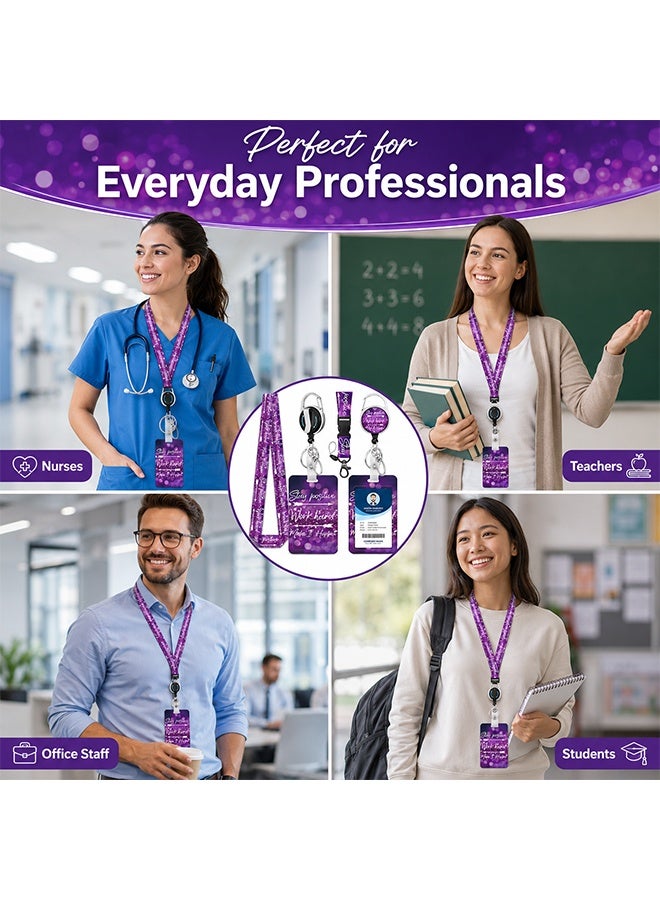 BOFAN Purple ID Badge Holder with Adjustable Lanyard and Retractable Badge Reel, Vertical Name Tag Card Holder with Carabiner Clip, Work ID Badge Reel Set for Nurses, Teachers, Students and Office Staff - Image 5