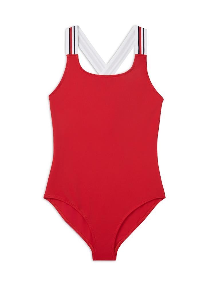 TOMMY HILFIGER Global Stripe Square Neck Crossover Swimsuit - Image 1