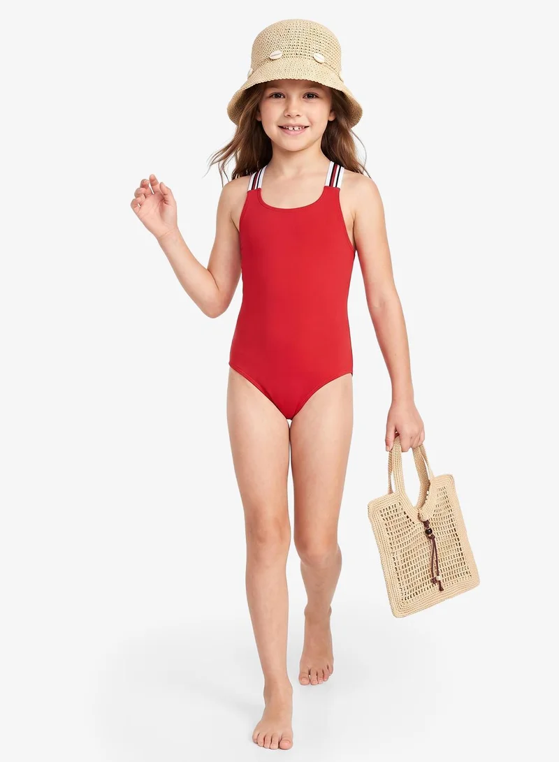 Tommy Hilfiger Global Stripe Square Neck Crossover Swimsuit