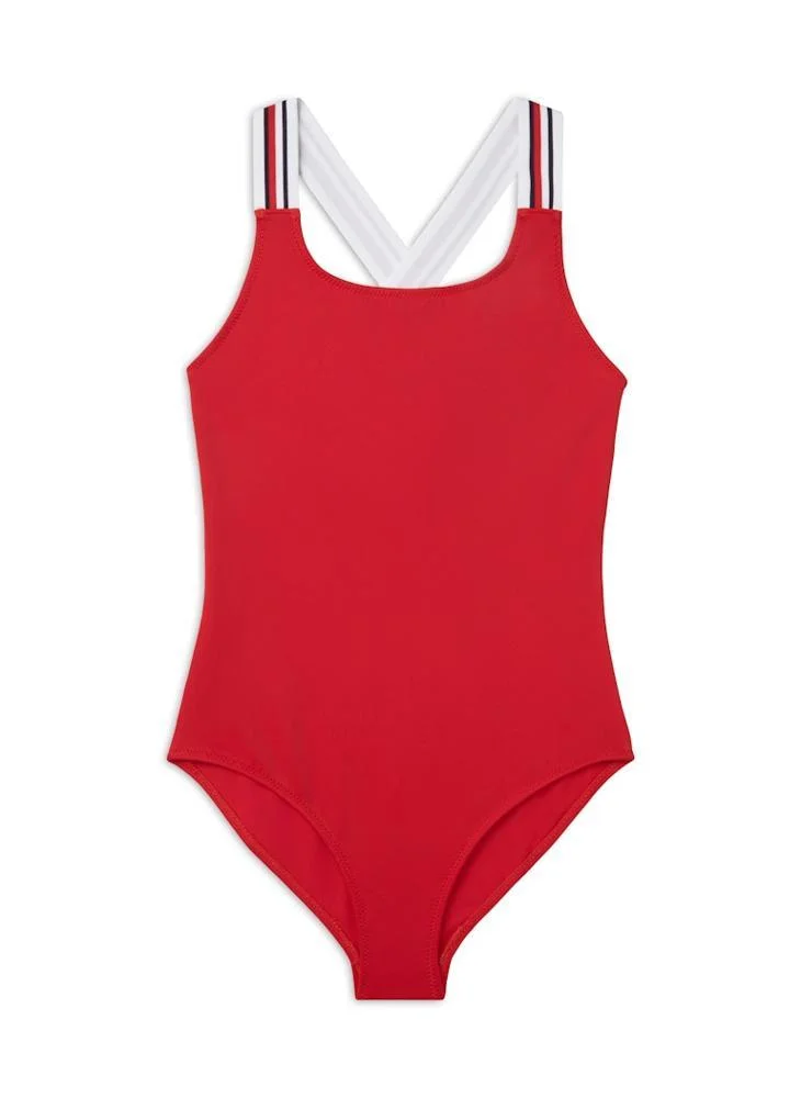 Tommy Hilfiger Global Stripe Square Neck Crossover Swimsuit