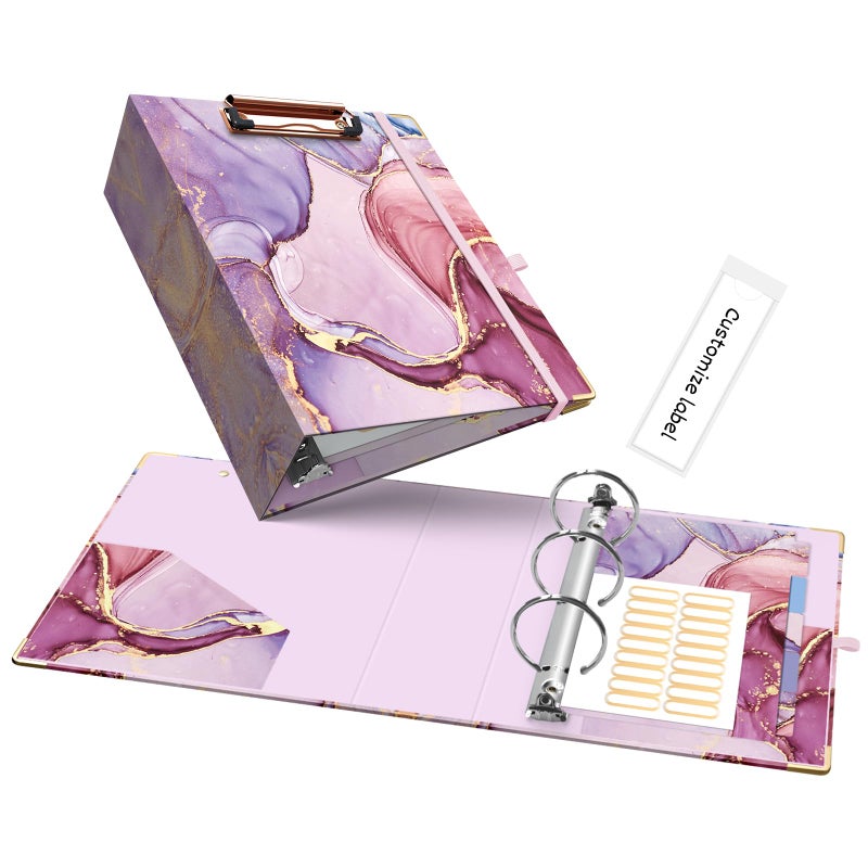 Ospelelf Mini 3 Ring Binder 2 Inch Cute Pink Marble Binder for 55 x 85 with 5 Tab Dividers File Folder Labels and Low Profile Clipboards - Image 2