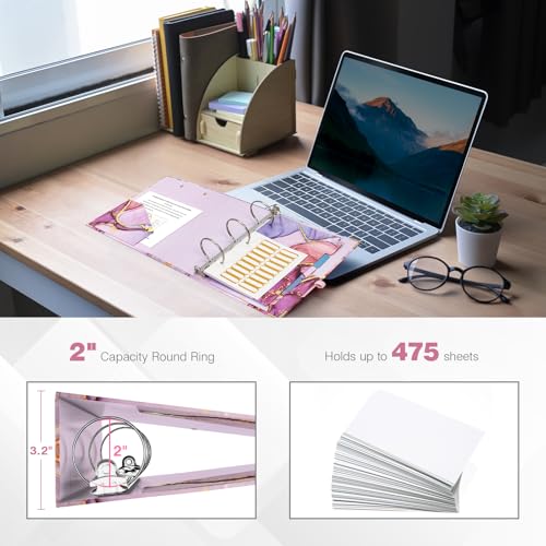 Ospelelf Mini 3 Ring Binder 2 Inch Cute Pink Marble Binder for 55 x 85 with 5 Tab Dividers File Folder Labels and Low Profile Clipboards - Image 3