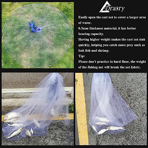 Drasry 38 Saltwater Fishing Cast Net for Bait Trap with Heavy Lead Sinkers Fish Throw Net Size 3ft4ft5ft6ft7ft8ft9ft Radius Freshwater Mono Lines Cast Net 4FT 120cm Radius - Image 3
