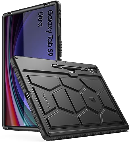 Poetic TurtleSkin Case for Samsung Galaxy Tab S10 Ultra (2024 Release) / S9 Ultra (2023 Release) 14.6 inch Case with S Pen Holder, Heavy Duty Shockproof Kids Friendly Protective Silicone Cover, Black - Image 1