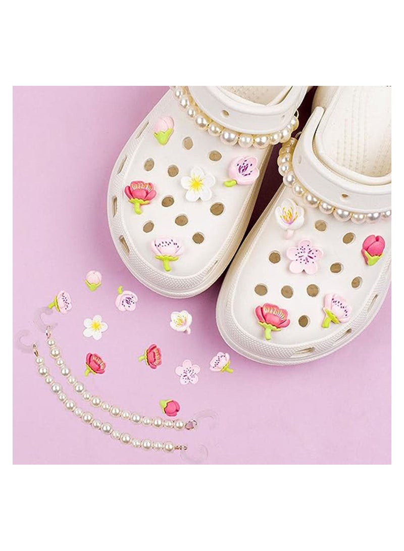 SYOSI 12 قطع من زينة أحذية للنساء، زينة أحذية كرتونية مع سلسلتين من اللؤلؤ للإكسسوارات المصنوعة يدويًا للصنادل والكروكس موضة لفتيات المراهقات ونساء حفلات هدايا عيد الميلاد - Image 3