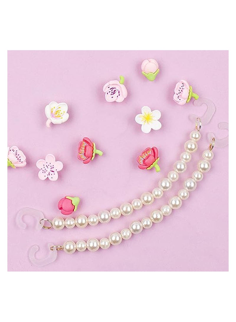 SYOSI 12 قطع من زينة أحذية للنساء، زينة أحذية كرتونية مع سلسلتين من اللؤلؤ للإكسسوارات المصنوعة يدويًا للصنادل والكروكس موضة لفتيات المراهقات ونساء حفلات هدايا عيد الميلاد - Image 4