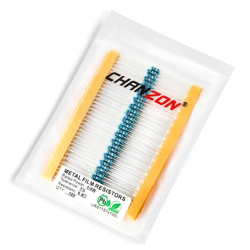 CHANZON 100pcs 1/4W (0.25W) 6.8 Ω ohm 6r8 Metal Film Fixed Resistor 0.01 ±1% Tolerance 6.8R MF Through Hole Resistors Current Limiting Rohs Certificated - Image 3