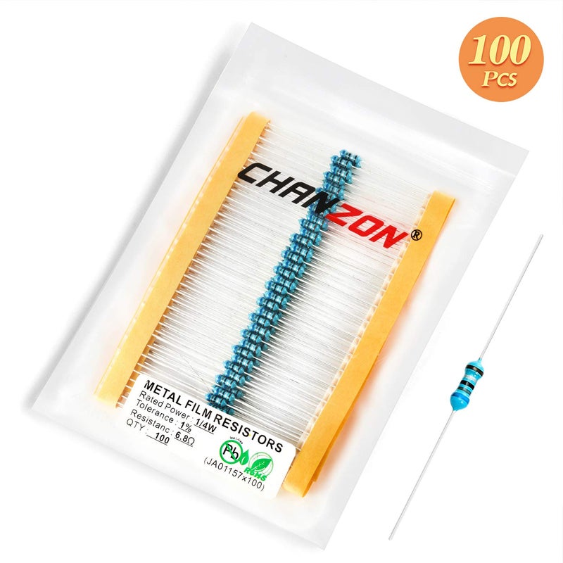 CHANZON 100pcs 1/4W (0.25W) 6.8 Ω ohm 6r8 Metal Film Fixed Resistor 0.01 ±1% Tolerance 6.8R MF Through Hole Resistors Current Limiting Rohs Certificated - Image 5