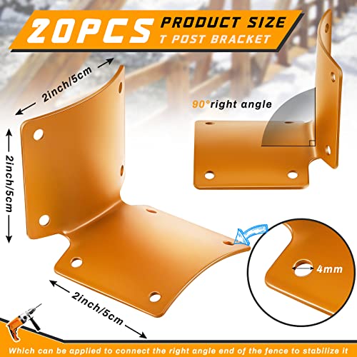 Dunzy Round Post Fence Brackets Metal L for Wood Fence Post Repair Round Rail Angle Brackets with 0.8 Inch Screws for Wooden Frame Bed Furniture Hardware, 2 x 2 Inch(20 Pcs) - Image 2