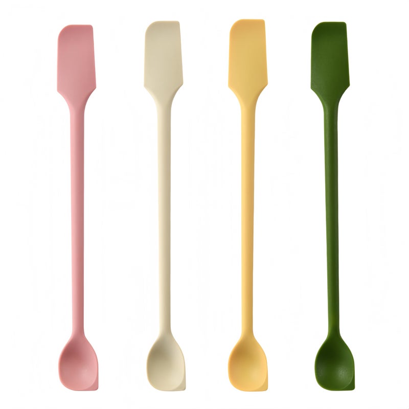 Yoku Made Long Dual-end Silicone Spatula, Stirring Spoon, Thin Curved End for Scraping, Slim Spoon End for Scooping and Mixing, 4 Pack - Image 1