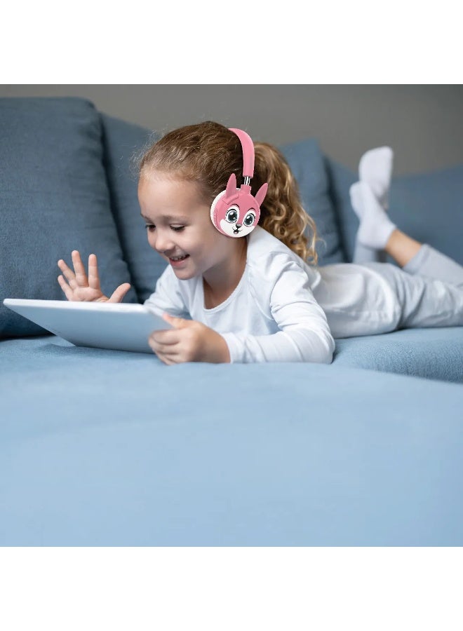 GREEN LION GK-500 Kids Wireless Headphone with Cat puppet face/ Soft for Ears/ lightweight/ PlayTime: 20 Hrs - Pink - Image 2