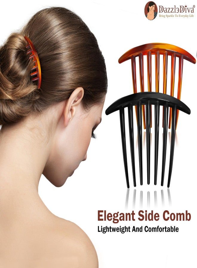 DazzleDiva 2 Pcs French Side Hair Combs for Women - Large Tortoise Shell & Black Hair Clip Combs for Thick Hair - Elegant Curved Bun Maker & Twist Combs - Secure Grip Hair Accessories for Daily Wea & Styling 2 Pcs (Big B Comb) - Image 5