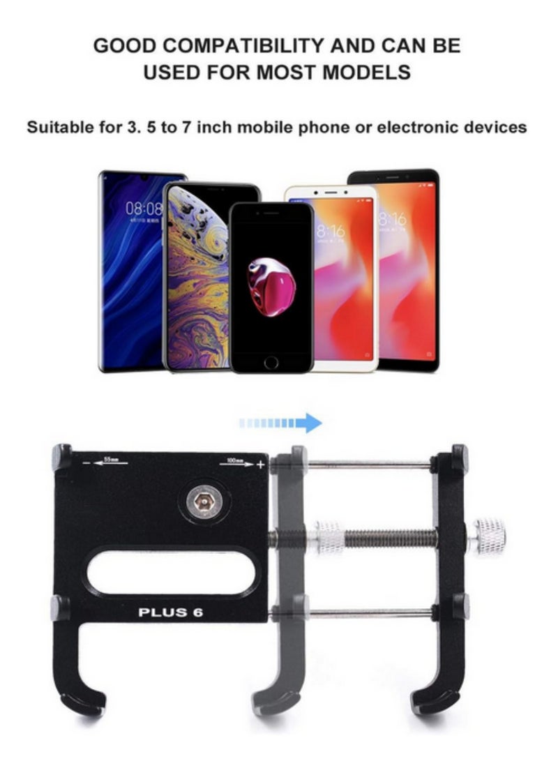 1 قطعة حامل هاتف دراجة ألومنيوم عالمي قابل للتعديل لحامل هاتف الدراجة لآيفون X 5 6 7 8 بلس وسامسونج وإل جي، يحمل هواتف بعرض يصل إلى 3.5 بوصة (PLUS6 BLACK) - Image 4
