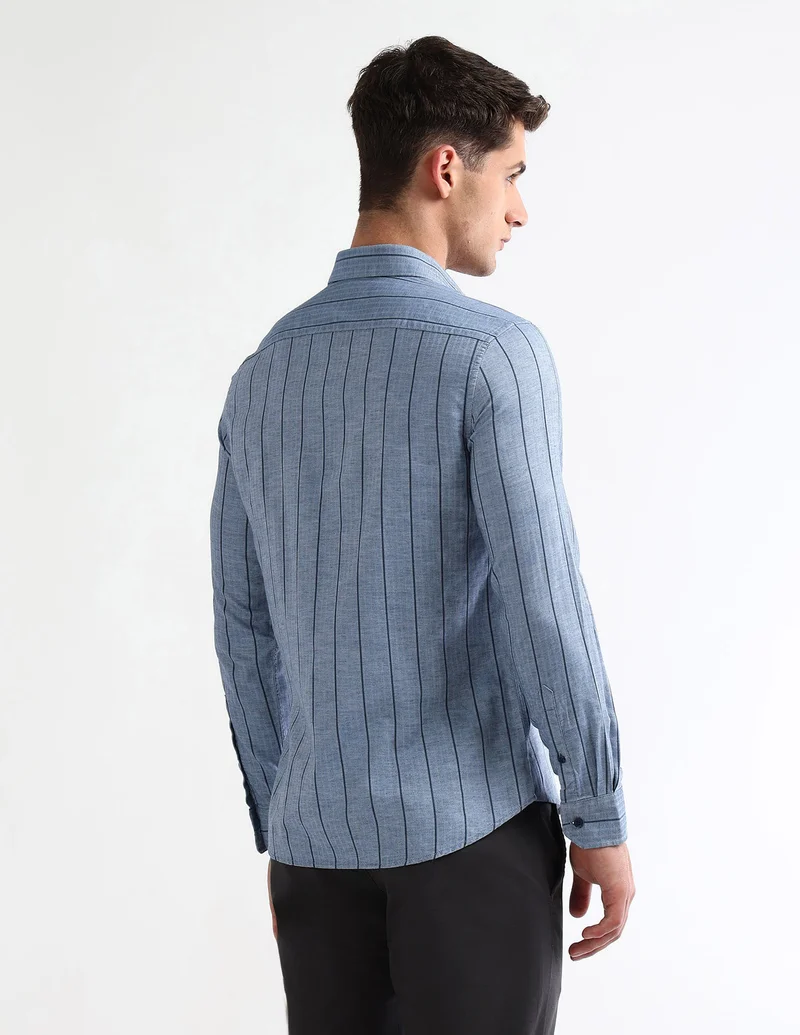 Arrow Blue Slim Fit Striped Shirt for Men | Best Price UAE