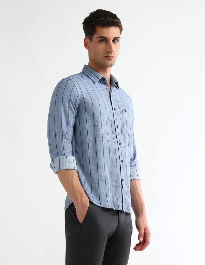 Arrow Blue Slim Fit Striped Shirt for Men | Best Price UAE