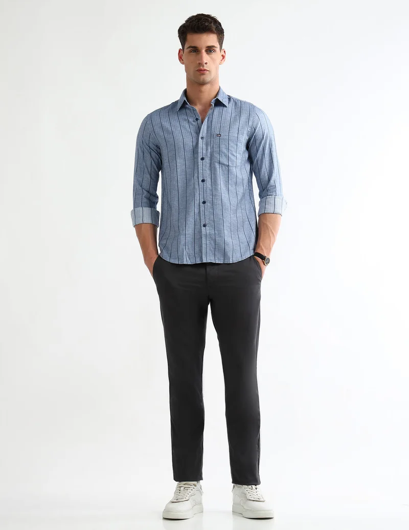 Arrow Blue Slim Fit Striped Shirt for Men | Best Price UAE