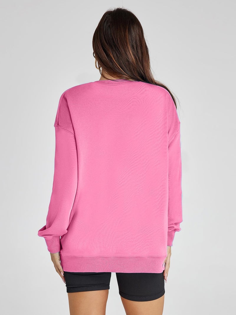 Glamaker Women's Long Sleeve Pullover Sweatshirt Oversized Sweatshirts Casual Crew Neck Tops Y2k Winter Fall Clothes Pink S - Image 5