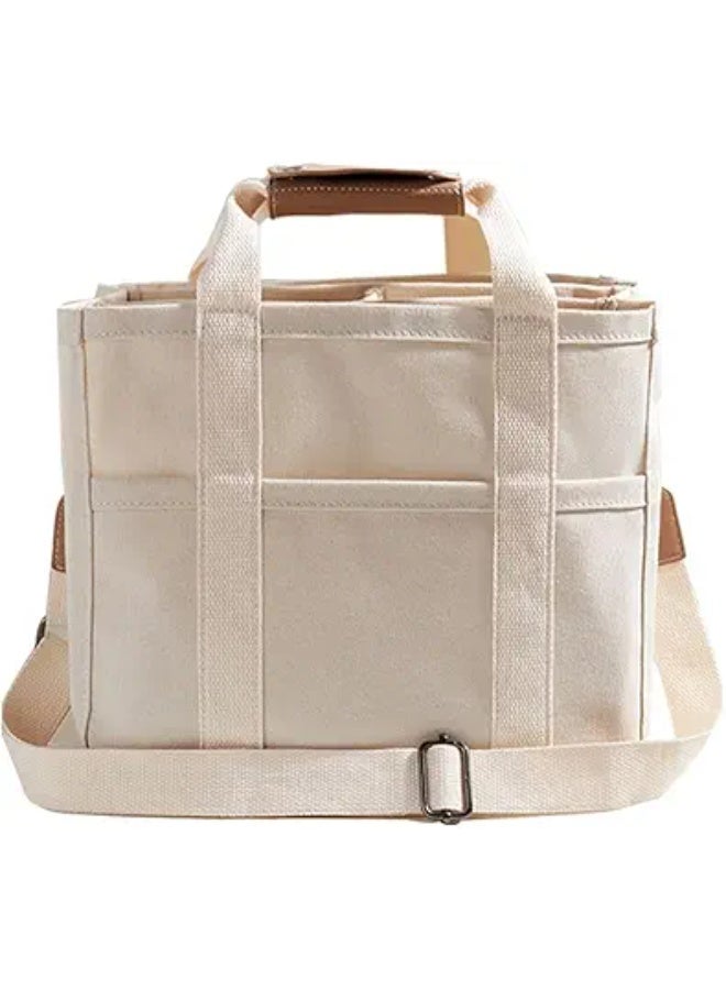 Arabest Canvas Tote Bag with Multi Pockets Large Capacity Crossbody Trendy Shoulder Satchel Handbag Small Tote Bag with Compartments - Image 1